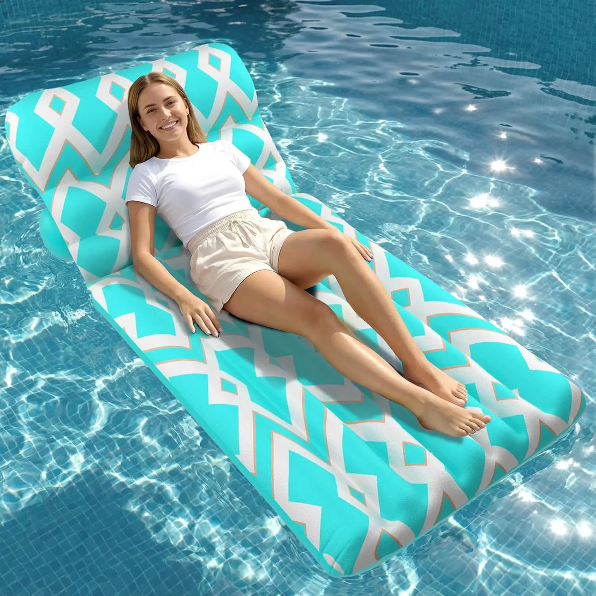 Inflatable Pool Float Adult - Ultra-Comfort Soft Fabric Pool Floaties Lounge Floats Floating Chair Raft with Adjustable Backr