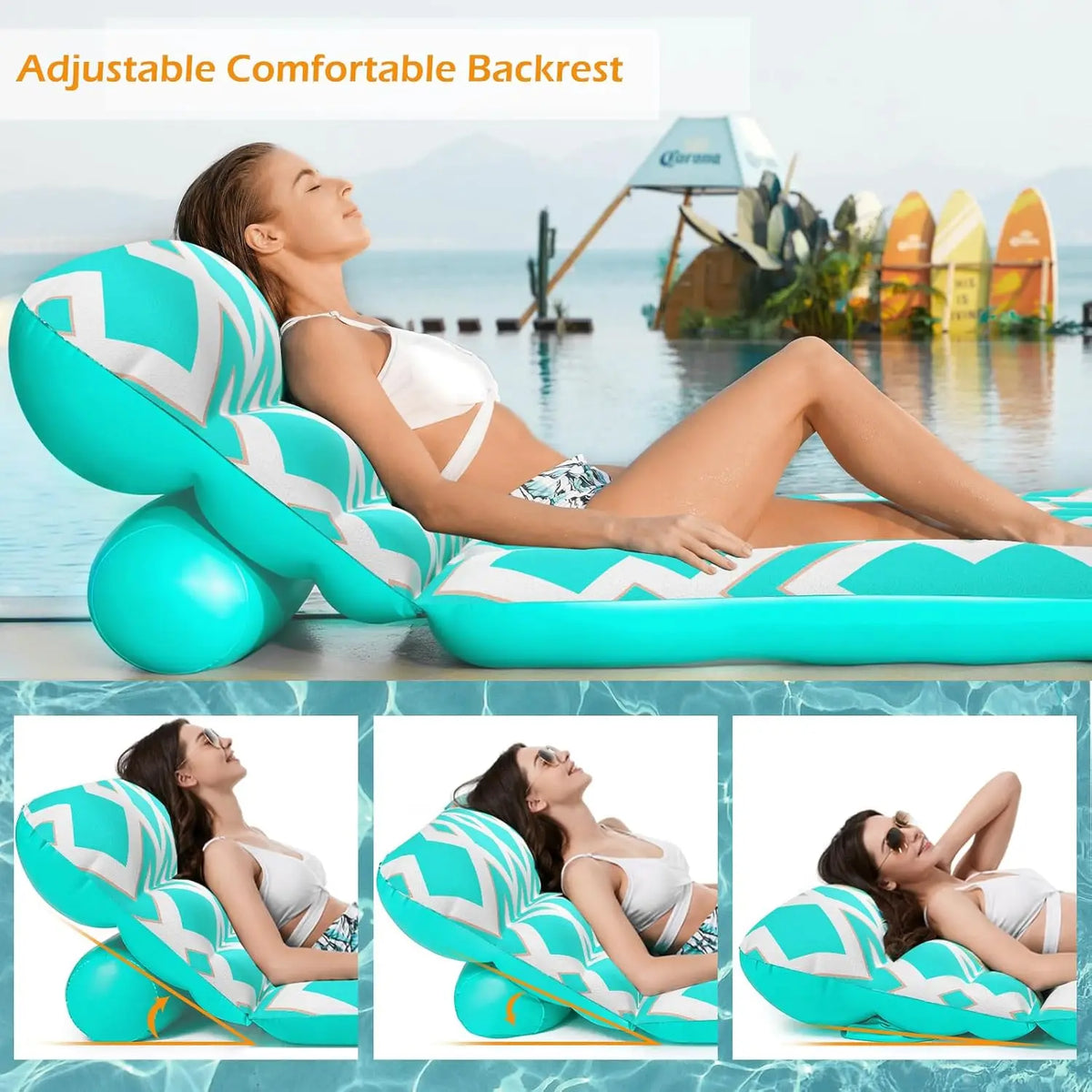 Inflatable Pool Float Adult - Ultra-Comfort Soft Fabric Pool Floaties Lounge Floats Floating Chair Raft with Adjustable Backr