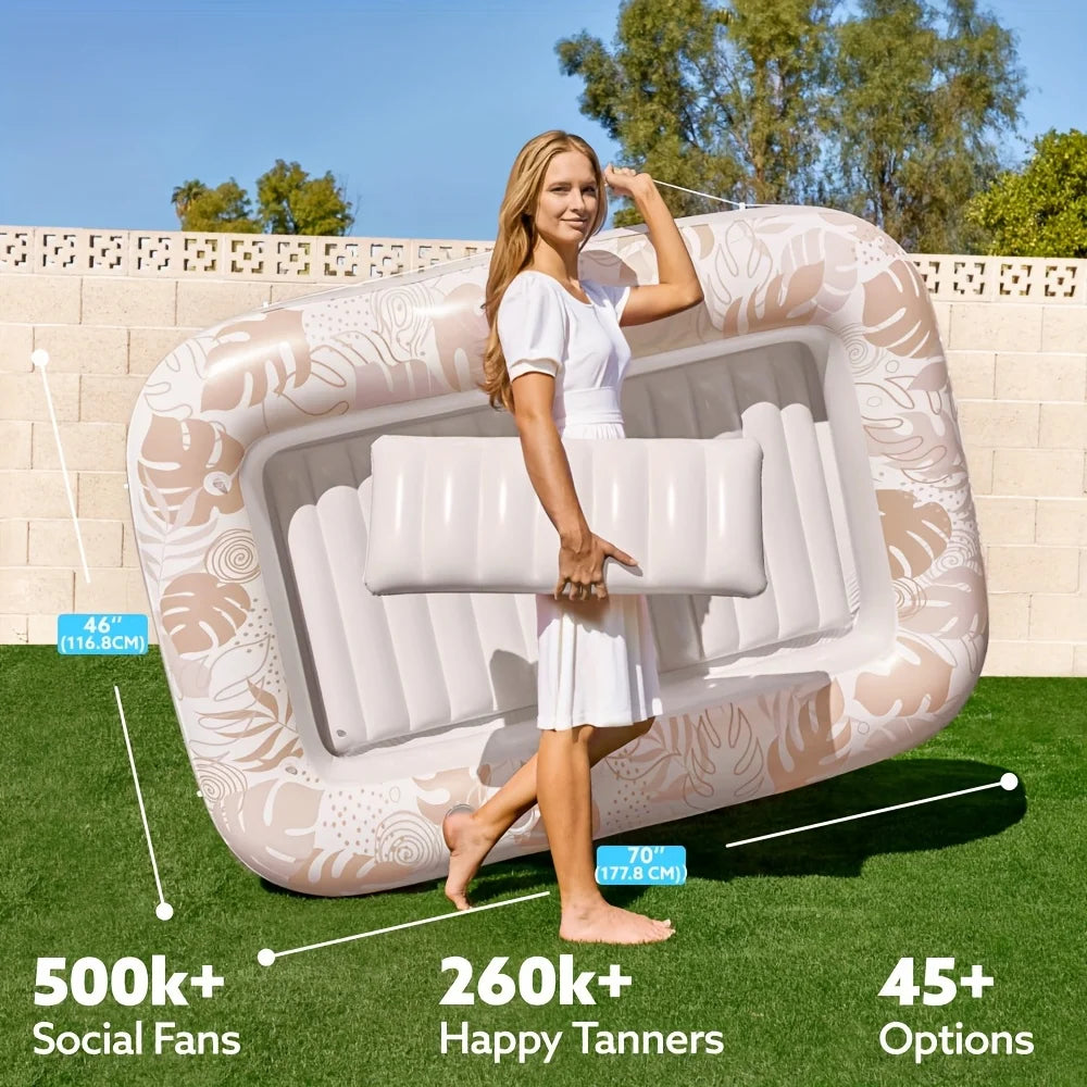 JOYFY Inflatable Tanning Pool Lounger Float 70" x 46" Pool Floats Adult with Pillow 4 in 1 Suntan Tub Raft Floatie Sunbathing
