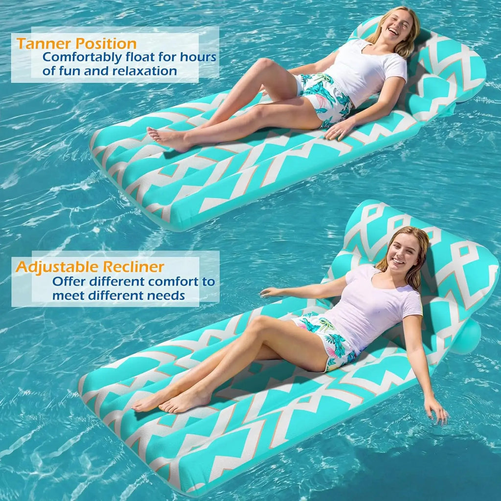 Inflatable Pool Float Adult - Ultra-Comfort Soft Fabric Pool Floaties Lounge Floats Floating Chair Raft with Adjustable Backr